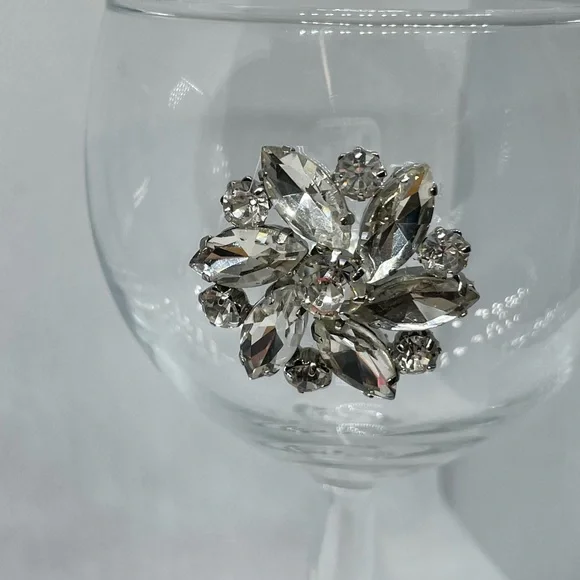 Hand crafted small stemmed wine glass embellished vintage jewelry pearl crystal - Picture 3 of 5